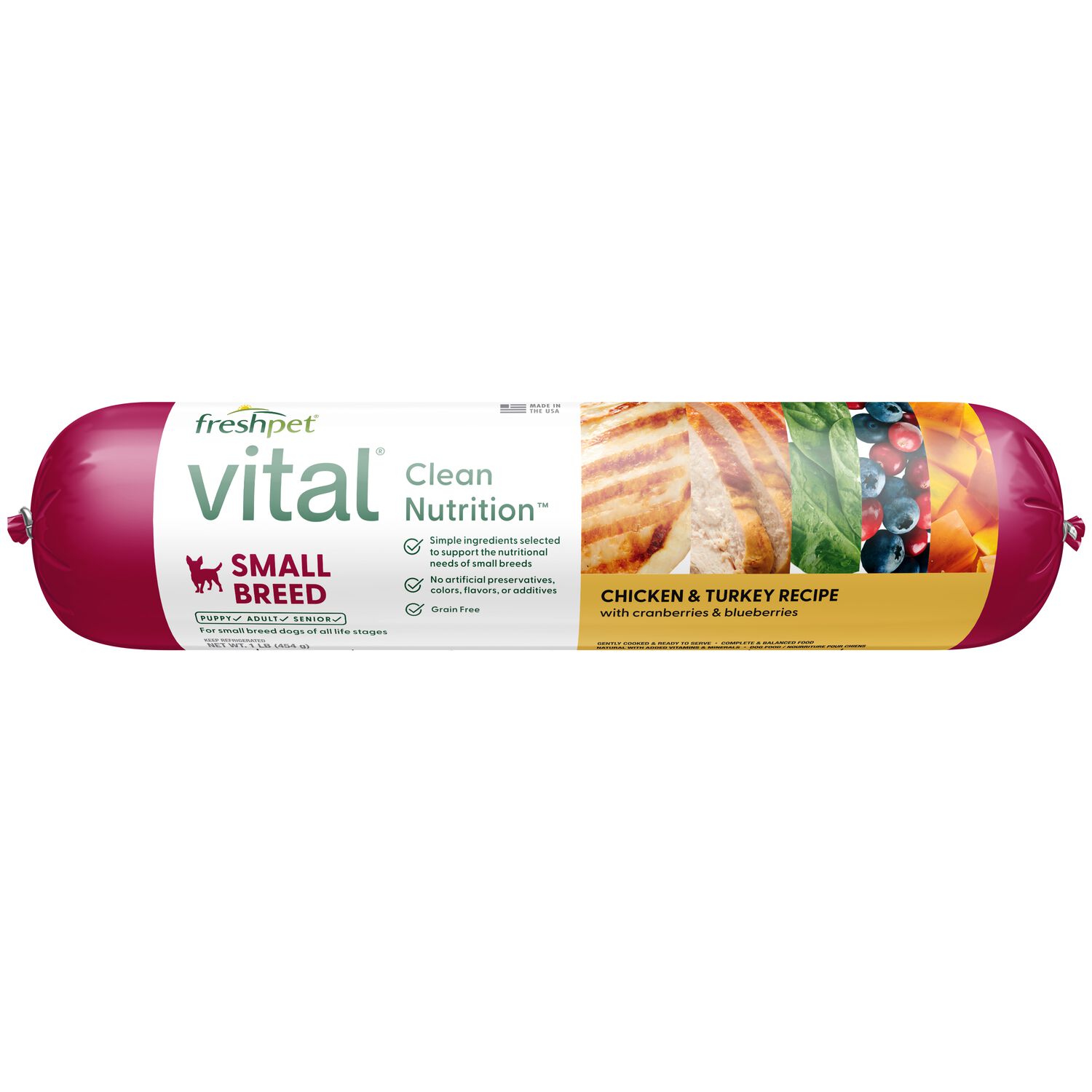 Freshpet Vital, Fresh Dog Food, Grain Free Small Breed Chicken & Turkey Recipe Roll, 1 Lb.